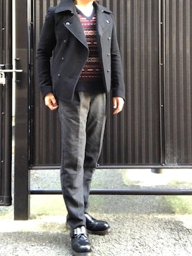 「アイテム（ピーコート）」を使った、てけぽんさん（メンズ・177cm）の冬コーディネート