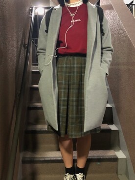 「MILKFED.」｜「アイテム（チェスターコート）」を使った、ユカさん（レディース・172cm）の冬コーディネート
