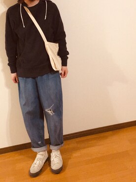 「THE NORTH FACE（ザノースフェイス）のTHE NORTH FACE MUSETTE BAG (ﾅﾁｭﾗﾙ/ﾌﾞﾗｯｸ)（ショルダーバッグ）」を使った、ocf4214さん（レディース・169cm）の冬コーディネート