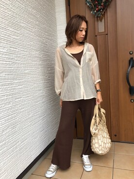 「Aunt Marie's（アントマリーズ）のAUNT MARIE'S リブニットパンツ（その他パンツ）」を使った、Chieさん（レディース・162cm）の秋コーディネート