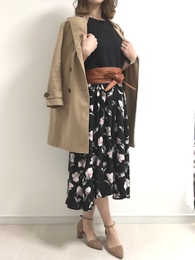 「サッシュベルト」｜「アイテム（トレンチコート）」を使った、まろ(MARO)さん（レディース・165cm）の春コーディネート