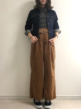 「キャメル」｜「アイテム（デニムジャケット）」を使った、まろ(MARO)さん（レディース・165cm）の秋コーディネート