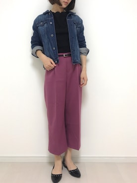 「スカラップ」｜「アイテム（デニムジャケット）」を使った、まろ(MARO)さん（レディース・165cm）の春コーディネート