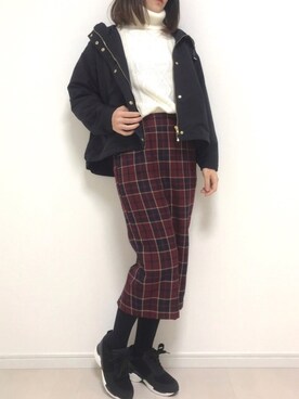 「ケーブルニット」｜「アイテム（マウンテンパーカー）」を使った、まろ(MARO)さん（レディース・165cm）の冬コーディネート