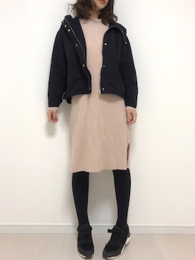 「リブニット」｜「アイテム（マウンテンパーカー）」を使った、まろ(MARO)さん（レディース・165cm）の冬コーディネート