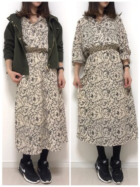 「カーキアウター」｜「アイテム（シャツワンピース）」を使った、まろ(MARO)さん（レディース・165cm）の春コーディネート
