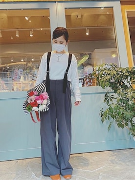 「w closet（ダブルクローゼット）のアイテム（サロペット/オーバーオール）」を使った、mimiminmiさん（レディース・155cm）の春コーディネート