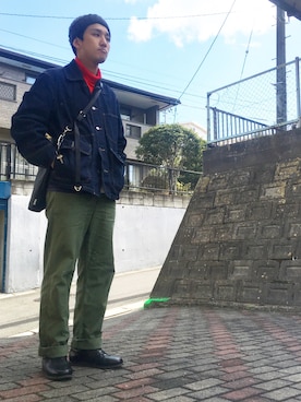 「orslow」｜「アイテム（カバーオール）」を使った、バブケ（松浦）さん（メンズ・172cm）の春コーディネート