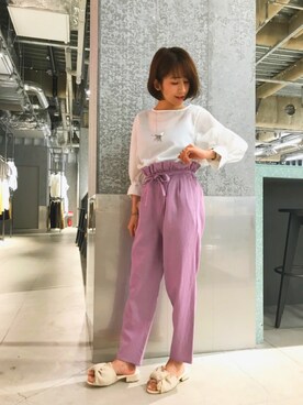 「koe（コエ）の・エアリーシャツ（Shirts、ホワイト系）」を使った、おさむ〜さん（レディース・156cm）の春コーディネート