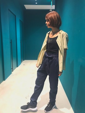 「koe（コエ）のキャミソールインナー（Camisole、ブラック系）」を使った、おさむ〜さん（レディース・156cm）の夏コーディネート