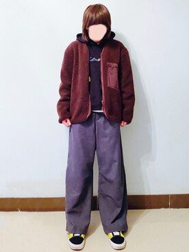 「UNIQLO（ユニクロ）のフリースカーディガン（長袖）（その他アウター）」を使った、RURURUKIAさん（レディース・165cm）の春コーディネート