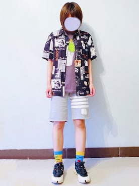 「THOM BROWNE（トムブラウン）のアイテム（パンツ）」を使った、RURURUKIAさん（レディース・165cm）の夏コーディネート