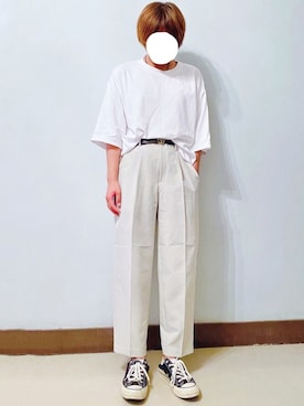 「GUCCI（グッチ）のGucci - ダブルg ベルト - women - レザー/metal - 85（ベルト）」を使った、RURURUKIAさん（レディース・165cm）の夏コーディネート