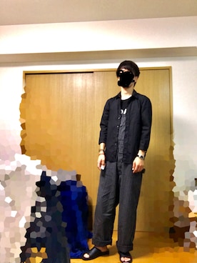 「黒縁メガネ」｜「アイテム（サロペット/オーバーオール）」を使った、MHさん（メンズ・173cm）の夏コーディネート