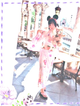 「bonheur saisons（ボヌールセゾン）のアイテム（浴衣、ブルー系）」を使った、七咲さん（レディース・165cm）の夏コーディネート