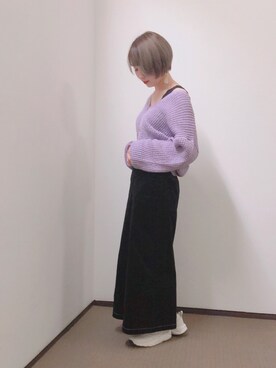 「パープル×黒」｜「アイテム（カーディガン/ボレロ）」を使った、とよさん（レディース・152cm）の春コーディネート