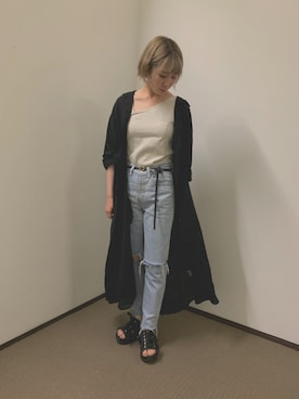 「プリーツ」｜「アイテム（シャツワンピース）」を使った、とよさん（レディース・152cm）の春コーディネート