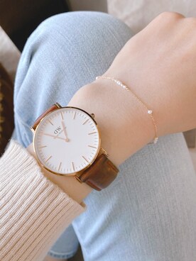 「Daniel Wellington（ダニエルウェリントン）のアイテム（腕時計、ブラウン系）」を使った、mさん（レディース・162cm）の春コーディネート