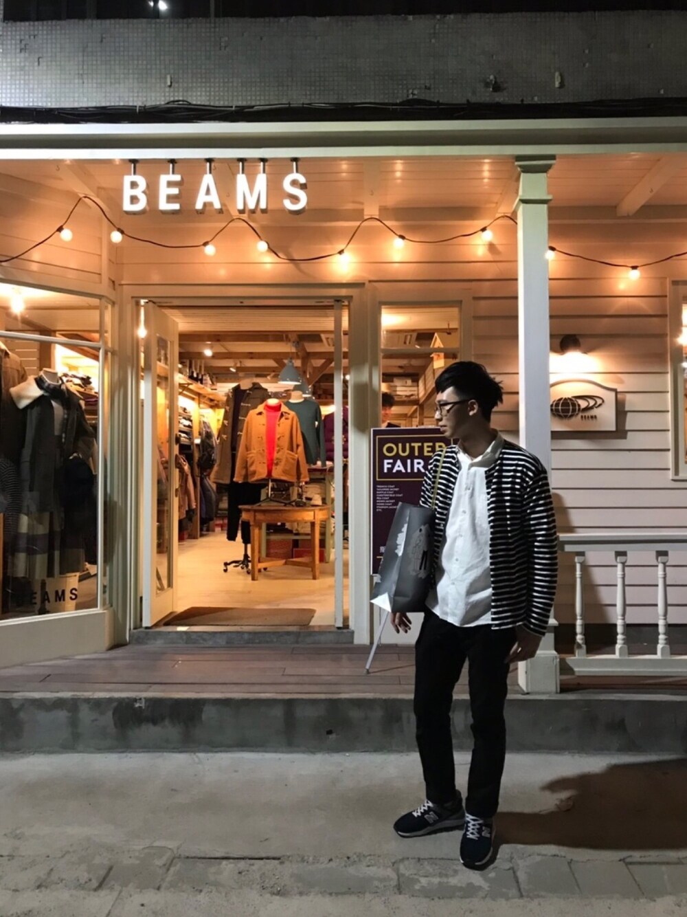 「BEAMS」｜「ORCIVALのORCIVAL × BEAMS / 別注 スナップボタン カーディガン（カーディガン/ボレロ、ブラック系）」を使った、玠さん（メンズ・175cm）の冬コーディネートの1枚目の写真