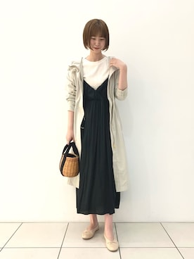 「URBAN RESEARCH（アーバンリサーチ）のヴィンテージサテンBACKリボンキャミソールワンピース（ワンピース）」を使った、eriさん（レディース・166cm）の春コーディネート