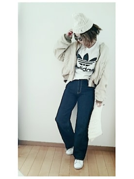 「MOUSSY（マウジー）のHAND DOWN Remake BZ（ブルゾン）」を使った、umakoさん（レディース・163cm）の秋コーディネート