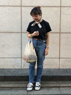 「アイテム（バンダナ/スカーフ、ホワイト系）」を使った、pearlさん（レディース・154cm）の夏コーディネート