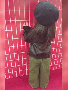 「しまむら（シマムラ）のアイテム（ライダースジャケット）」を使った、enaaaさん（キッズ・100cm）の春コーディネート
