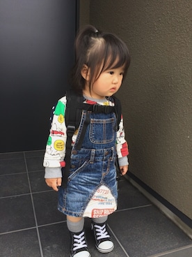「Lee（リー）のアイテム（バックパック/リュック）」を使った、mikさん（キッズ・80cm）の春コーディネート
