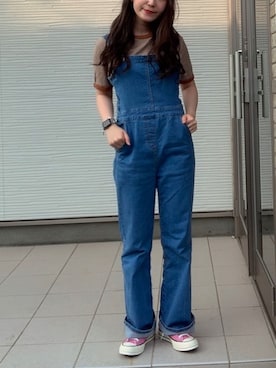 「Heather（ヘザー）のアイテム（サロペット/オーバーオール）」を使った、みゆうさん（レディース・151cm）の夏コーディネート