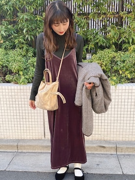 「SVEC（シュベック）のカンフーシューズ kung fu Shoes / ストラップパンプス（バレエシューズ）」を使った、RIHOさん（レディース・160cm）の冬コーディネート