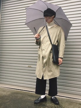 「mercibeaucoup,（メルシーボークー）のアイテム（トレンチコート）」を使った、ウナキチさん（メンズ・168cm）の秋コーディネート