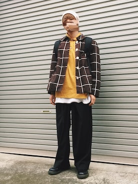 「ニットキャップ」｜「アイテム（その他シューズ）」を使った、ウナキチさん（メンズ・168cm）の冬コーディネート
