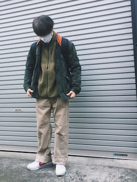 「アーミー」｜「アイテム（ジャケット/アウター）」を使った、ウナキチさん（メンズ・168cm）の冬コーディネート