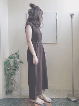 「natural couture（ナチュラルクチュール）のDカンベルト付きワッフルTワンピ（ワンピース）」を使った、シュガーラブ⑅さん（レディース・157cm）の夏コーディネート