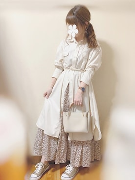 「ティアードスカート」｜「アイテム（シャツワンピース）」を使った、シュガーラブ⑅さん（レディース・157cm）の春コーディネート