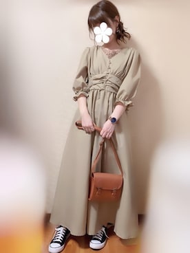 「fifth（フィフス）のウエストギャザーロングワンピース（ワンピース）」を使った、シュガーラブ⑅さん（レディース・157cm）の春コーディネート