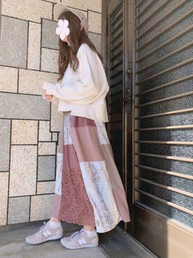「ベロアスカート」｜「アイテム（キャップ）」を使った、シュガーラブ⑅さん（レディース・157cm）の秋コーディネート