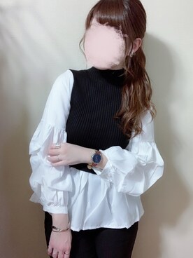 「袖ボリューム」｜「アイテム（腕時計）」を使った、シュガーラブ⑅さん（レディース・157cm）の春コーディネート