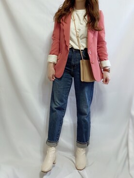 「UNIQLO（ユニクロ）のアイテム（Tシャツ/カットソー、ベージュ系）」を使った、シュガーラブ⑅さん（レディース・157cm）の春コーディネート