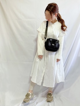 「GU（ジーユー）のアイテム（ワンピース/ドレス、ホワイト系）」を使った、シュガーラブ⑅さん（レディース・157cm）の春コーディネート