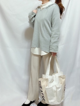 「GU（ジーユー）のアイテム（トップス、ブルー系）」を使った、シュガーラブ⑅さん（レディース・157cm）の春コーディネート