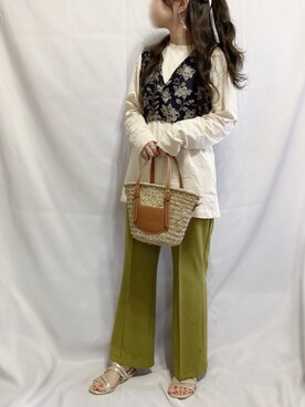 「アイテム（サンダル、ゴールド系）」を使った、シュガーラブ⑅さん（レディース・157cm）の春コーディネート