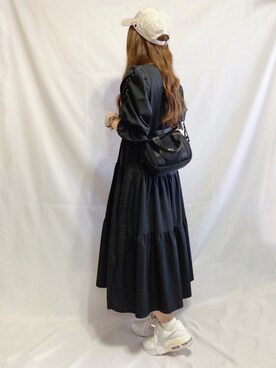 「しまむら（シマムラ）のアイテム（ワンピース、ブラック系）」を使った、シュガーラブ⑅さん（レディース・157cm）の春コーディネート
