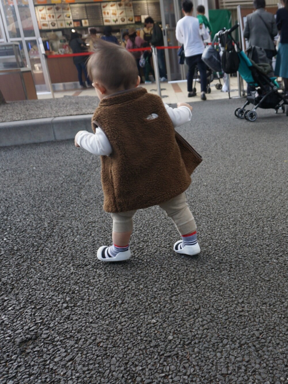 「カジュアルコーデ、ベビーコーデ、むすこーで、シンプルコーデ、kidsfashion」｜「THE NORTH FACEのTHE NORTH FACE/ベビーフリースジャケット（ブルゾン、ブラウン系）」を使った、りんたろさん（キッズ・80cm）の秋コーディネートの1枚目の写真