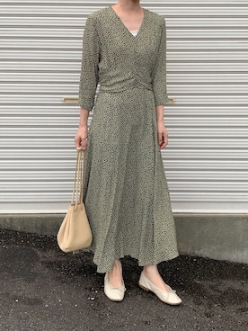 「小花柄ワンピース」｜「アイテム（バレエシューズ）」を使った、Aさん（レディース・155cm）の夏コーディネート