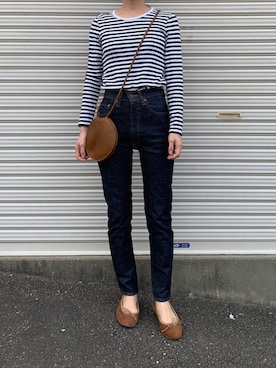「MOUSSY（マウジー）のMVS SKINNY（デニムパンツ）」を使った、Aさん（レディース・155cm）の秋コーディネート