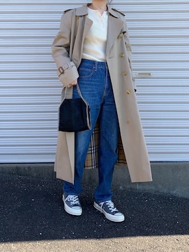 「ハイウエストデニム」｜「アイテム（トレンチコート）」を使った、Aさん（レディース・156cm）の秋コーディネート