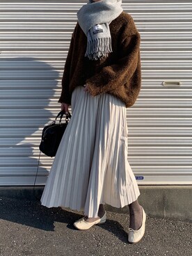 「ブラウンニット」｜「アイテム（バレエシューズ）」を使った、Aさん（レディース・156cm）の春コーディネート