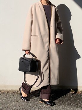 「ハイウエストパンツ」｜「アイテム（ノーカラーコート）」を使った、Aさん（レディース・156cm）の冬コーディネート