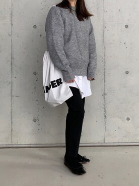 「エコバッグ」｜「アイテム（バレエシューズ）」を使った、Aさん（レディース・156cm）の冬コーディネート